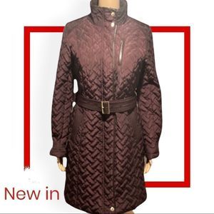 Cole Haan deep purple violet signature quilted jacket with belt size small
